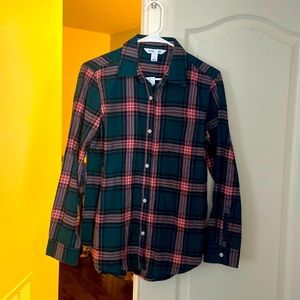 Green and pink plaid button up